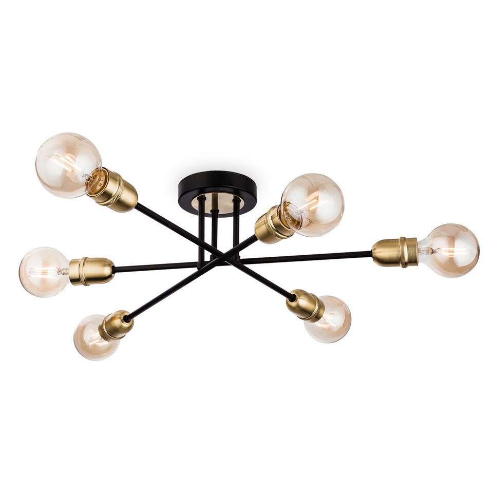 Trident 6 Light Multi Arm Semi Flush Light Black with Brushed Brass, E27