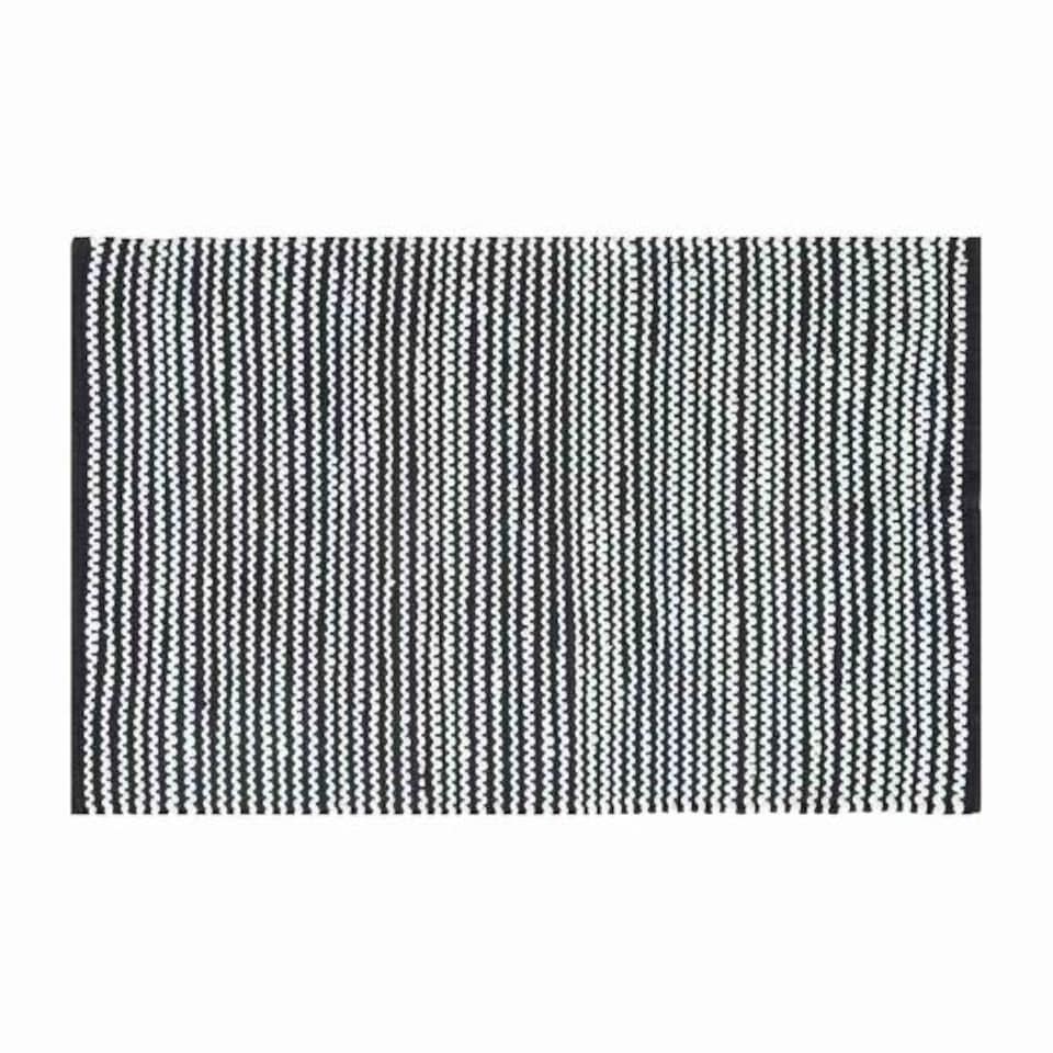 image 1 of Homescapes Groove Black and White Monochrome Stripy Cotton Chindi Rug - 150 cm Round Black | 150 cm Round