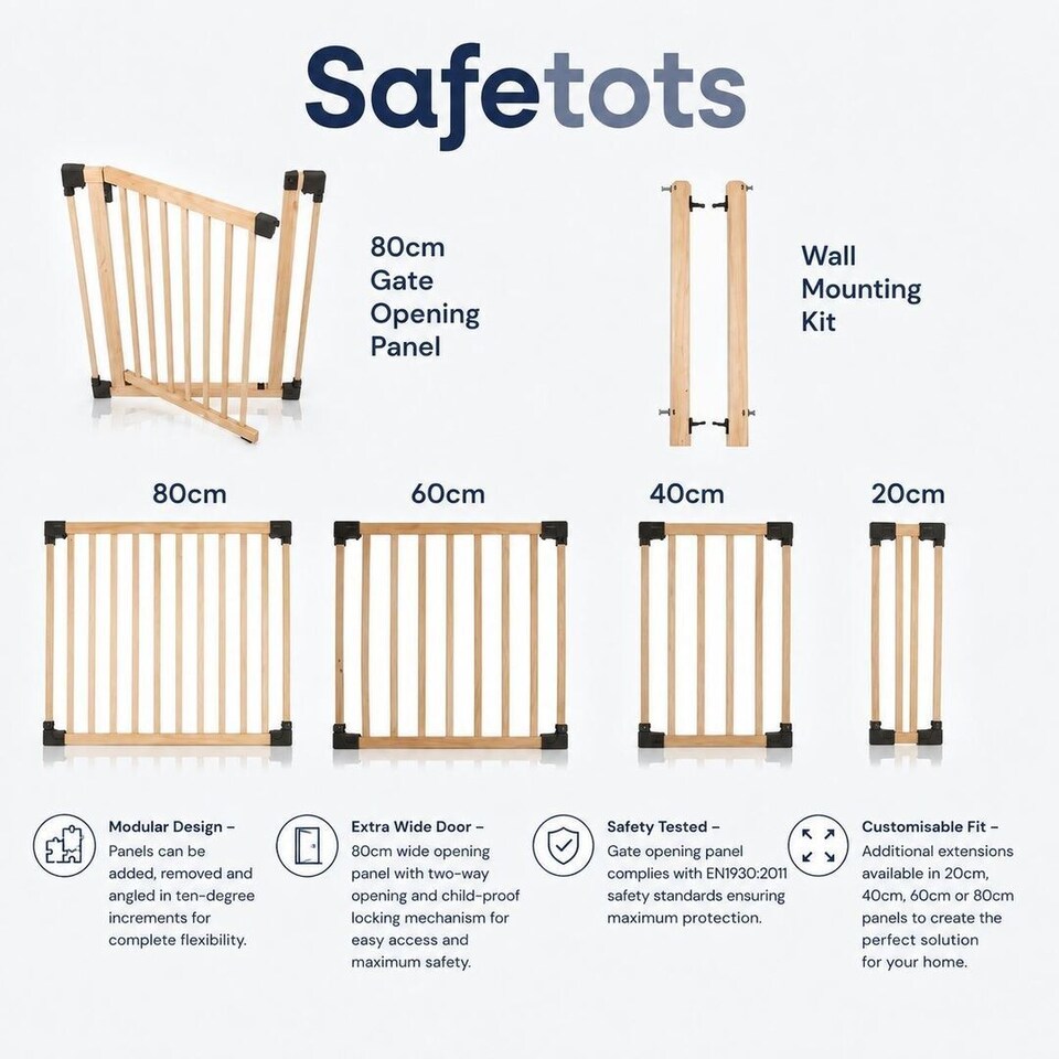 image 1 of Safetots Wooden Multi Panel Room Divider, up to 116cm, Natural Wood, 76cm Tall, Flexible Room Divider for Baby and Toddler | Cream | Natural