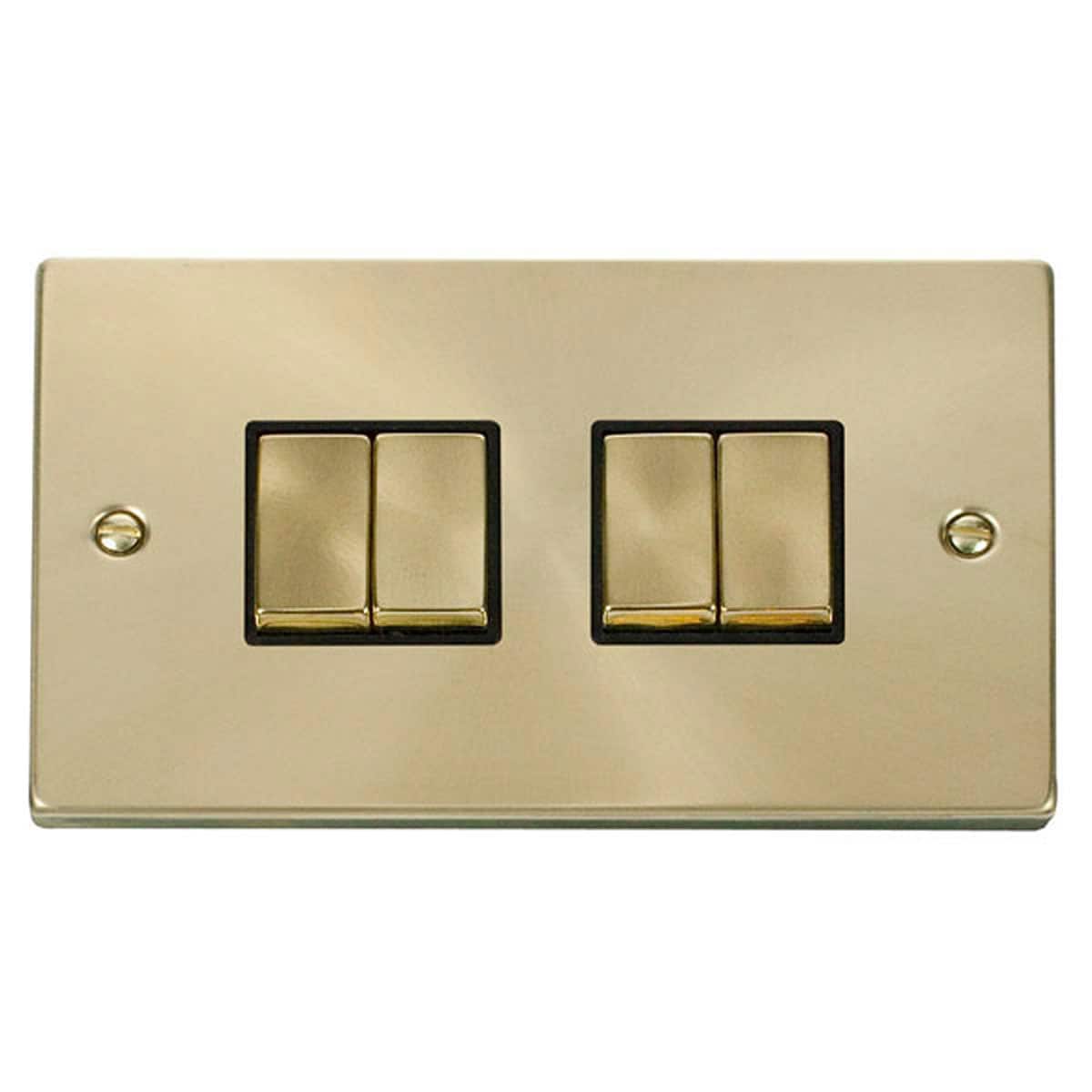 SE HOME Satin Brushed Brass 10A 4 Gang 2 Way Ingot Light Switch Gold Satin Brass