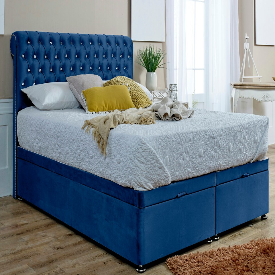 Santino Divan Ottoman Plush King Bed Frame - Blue