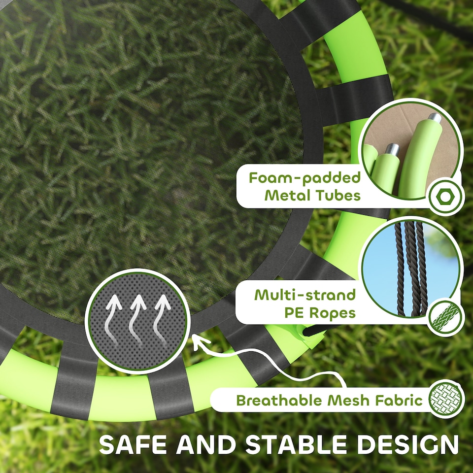 image 1 of AIYAPLAY Kid Nest Swing Seat, 60cm Diameter Round Saucer Swing Set, Black