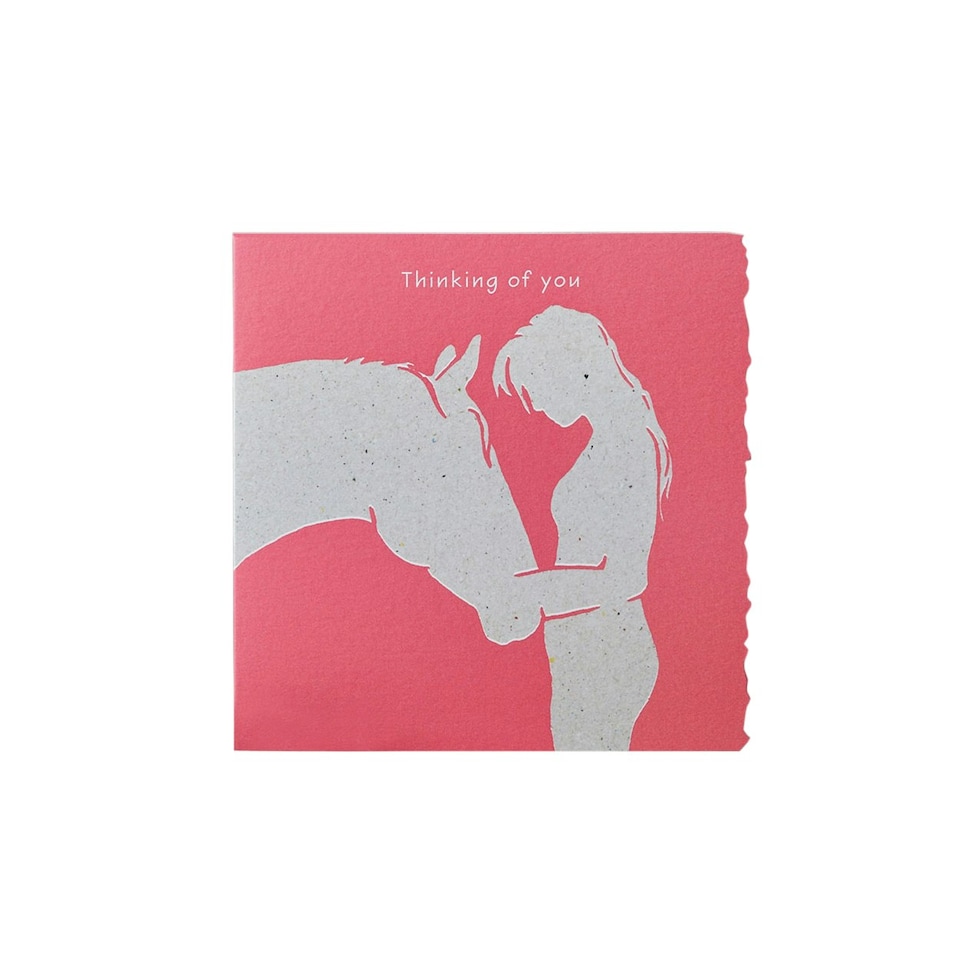 Deckled Edge Colour Block Pony Greetings Card - Thinking Of You - Woman and Pony (Dark Pink) - One Size