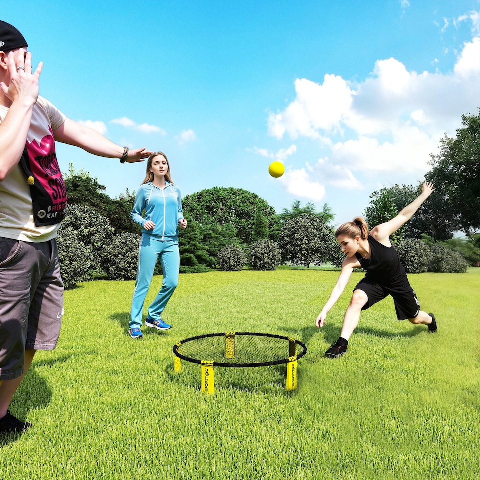 image 1 of SPORTNOW Spike Ball Set, Mini Beach Games Set with Net, 3 Balls and Pump