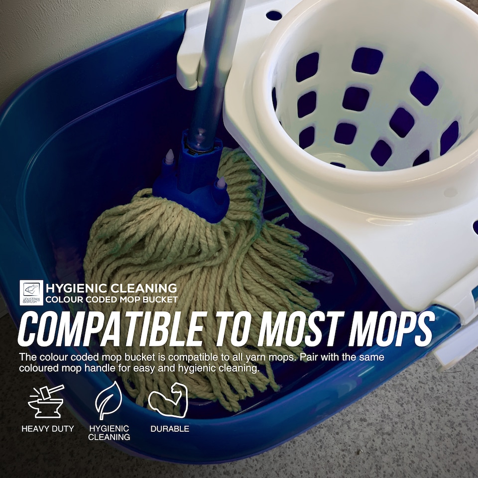 image 1 of Colour Coded Mop Bucket with Removable Wringer 12L Heavy Duty Plastic Cleaning Bucket for Home Kitchen and Catering