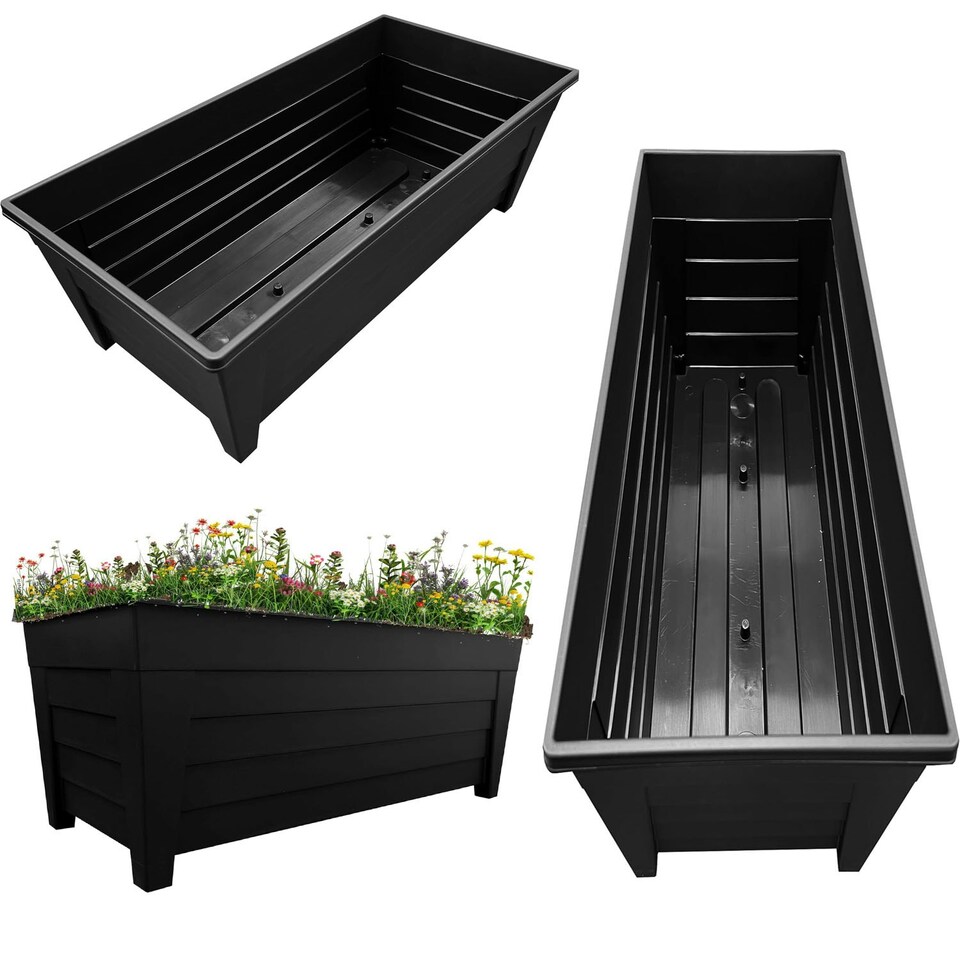 image 1 of Black 4 Large Grosvenor Trough Planter For Home, Office, Gardens, Greenhouses & Patios Black