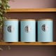 image 2 of Cooks Professional 3 Piece Ribbed Tea, Coffee, & Sugar Cannisters with Bamboo Lids | Stainless Steel Kitchen Storage Bins | Blue & Silver
