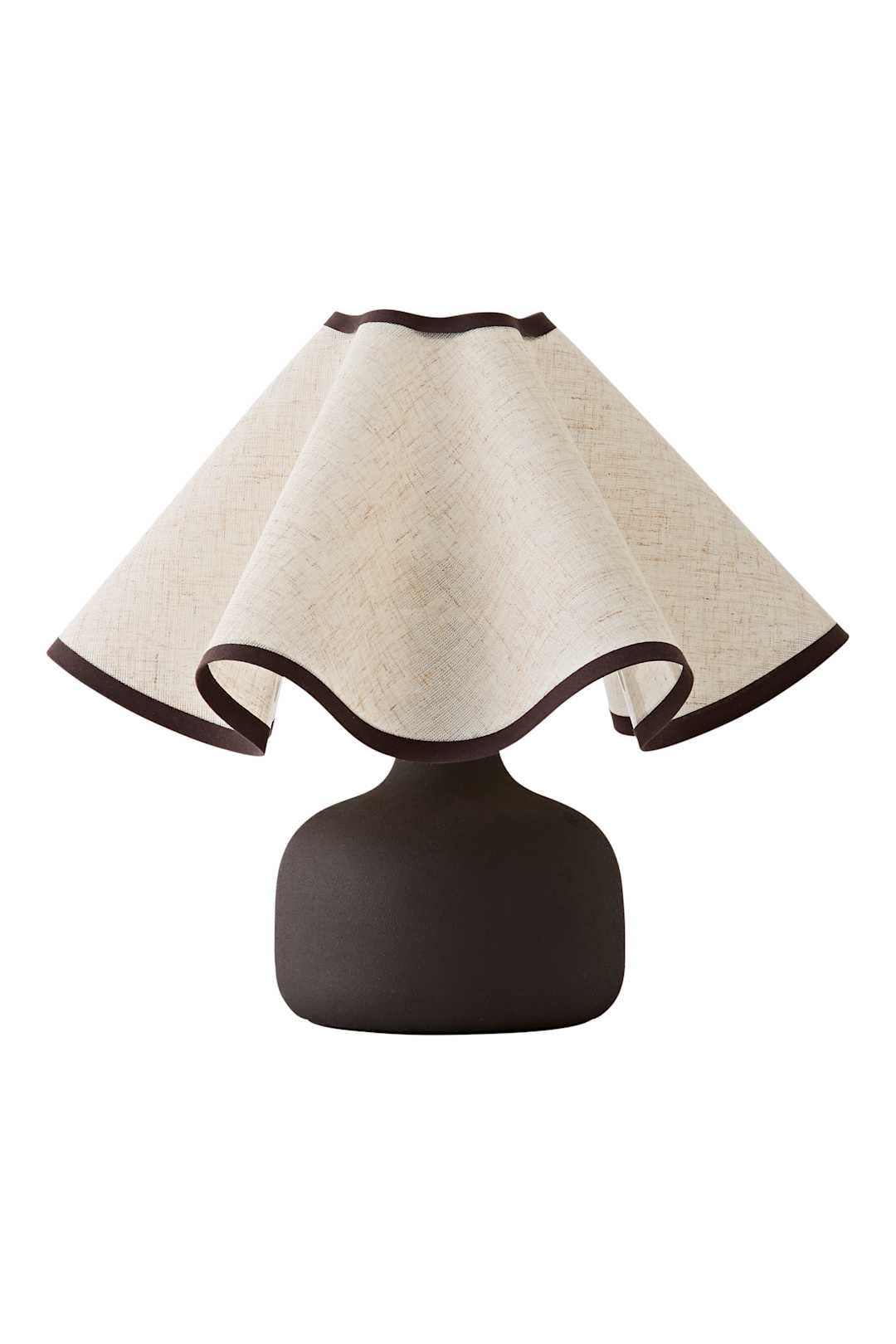 ValueLights Emilia Linen Wave Colour Trim Lamp Shade Ceramic Table Lamp with Bulb in Chocolate