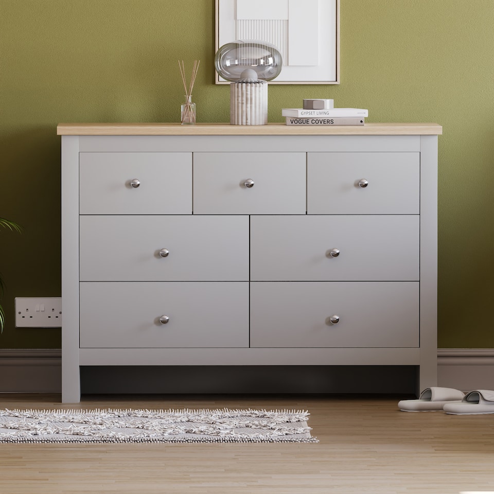 image 1 of Vida Designs Arlington 7 Drawer Chest of Drawers Shaker Bedroom Storage, Grey & Oak