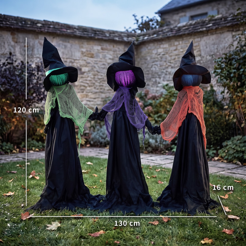 image 1 of HOMCOM 48" Witches Holding Hands Halloween Decoration Light Up Animated Prop