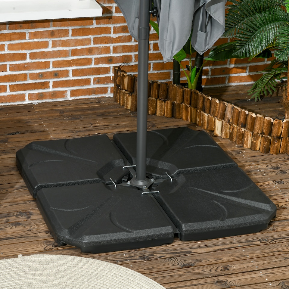 image 1 of Outsunny Set of 4 Banana Parasol Base Stand Water or Sand Filled Weights, Black
