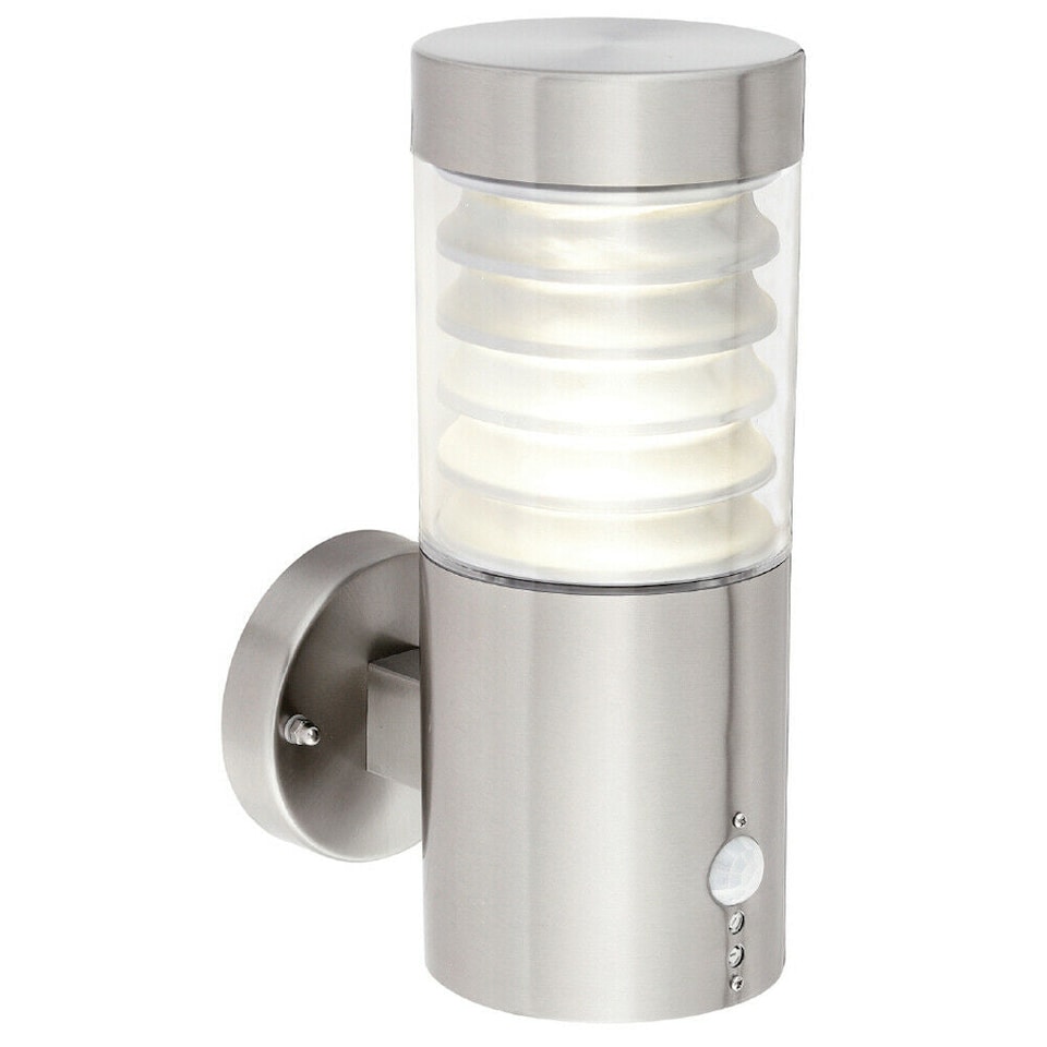 image 1 of 2 PACK IP44 Outdoor LED Light Brushed Steel Spiralled Outdoor PIR Wall Lamp