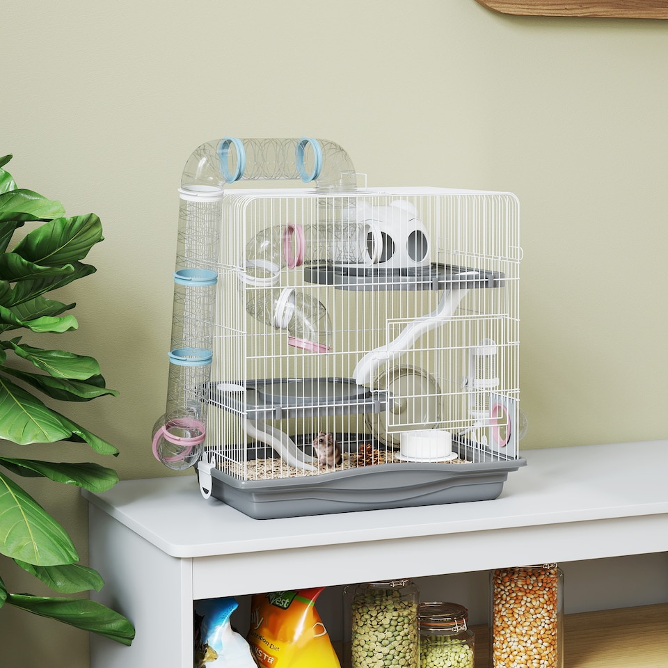 image 1 of PawHut 3-Tier Hamster Cage, Gerbil Cage for Dwarf Hamsters, 45 x 30 x 45 cm | Grey