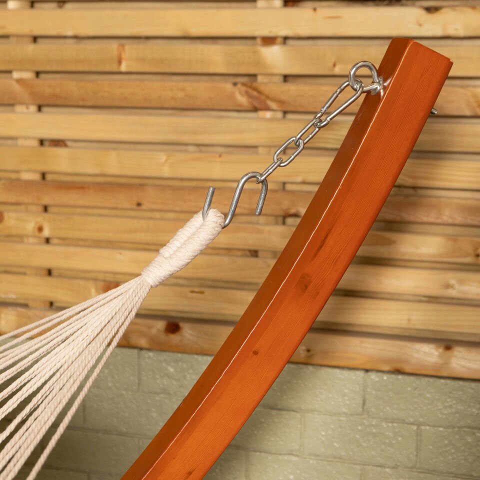 image 1 of 3.10m x 1.2m Palermo Freestanding Garden Hammock with Larch Wood Arc Stand in Cream Brown