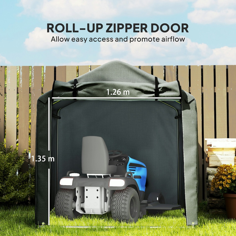 image 1 of Outsunny Garden Tool Storage Shed with Roll-up Zipper Door, Dark Grey Grey