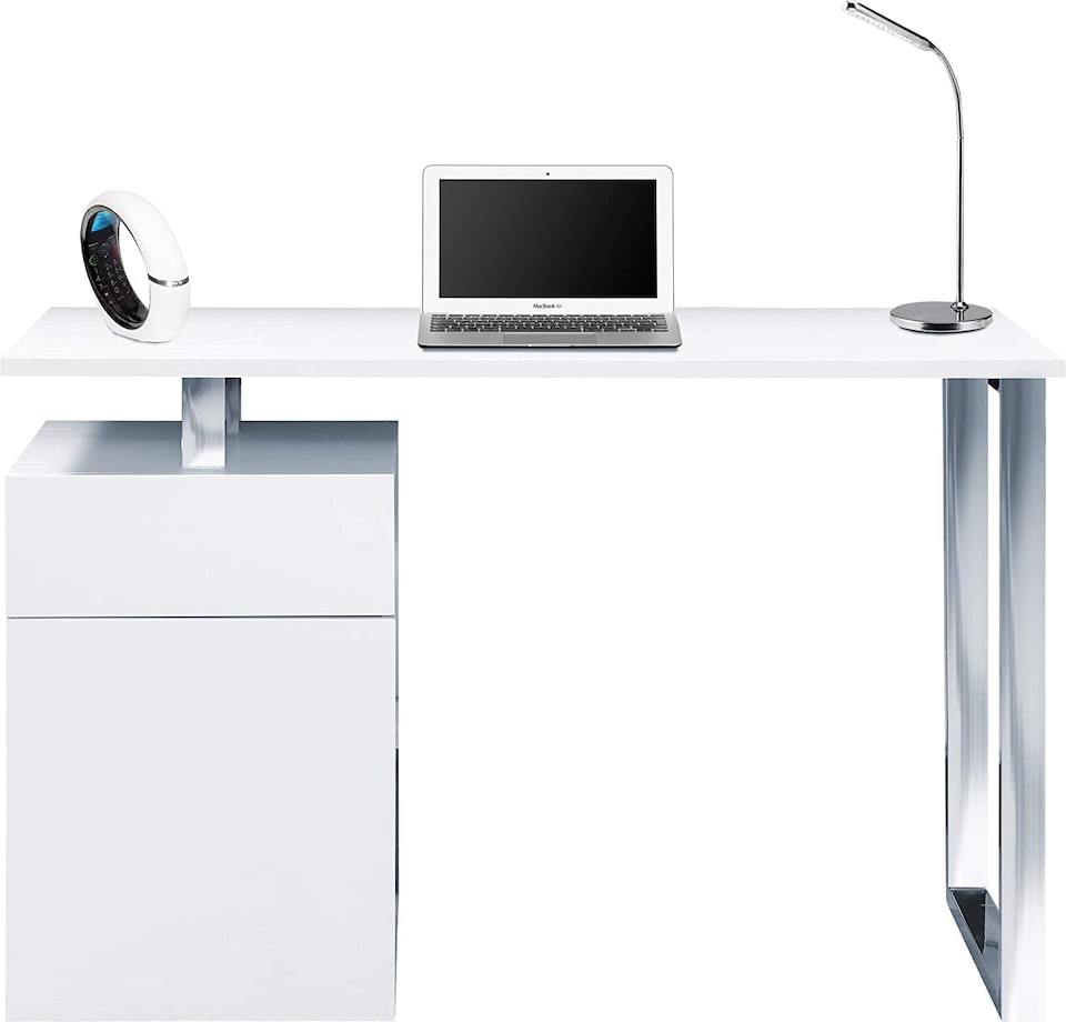 image 1 of Centurion Supports CALISTA Gloss White with Brushed Steel Legs 3-Drawer Contemporary Home Office Computer Desk | White | White | 1