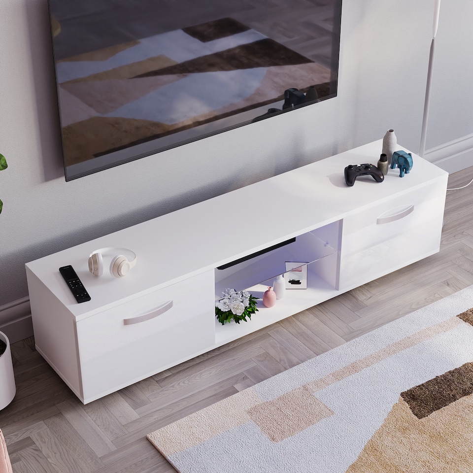 image 1 of Vida Designs Cosmo 2 Door LED TV Unit Entertainment Stand, 160cm, White | White | 1
