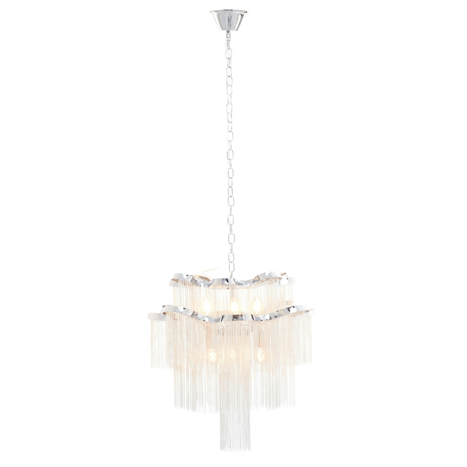 image 1 of Interiors by Premier 2 Tier 6 Light Chrome Pendant, Boutique Style Ceiling Light With Aluminium Chains, Chrome Finish Pendant