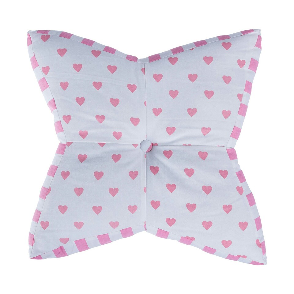 image 1 of Homescapes Pink Hearts Star Floor Cushion Pink