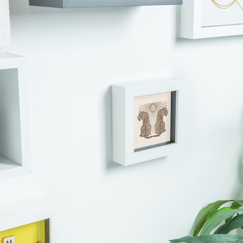 image 1 of Nicola Spring 4 x 4" Photo Frame - White - 3D Photo Frame Picture Frame Box Portrait Display Case (12.5 x 12.5cm)