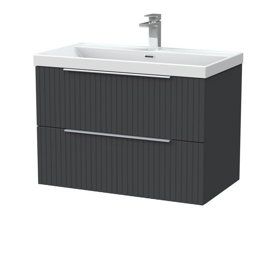 image 1 of Balterley Callingwood Contemporary Wall Hung 2 Drawer Vanity Unit with Thin-Edge Ceramic Basin , 800mm, Dark Grey