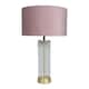 image 3 of ValueLights Clear Tube and Gold Metal Bedside Table Lamp with a Blush Pink Velvet Shade - LED Bulb Included