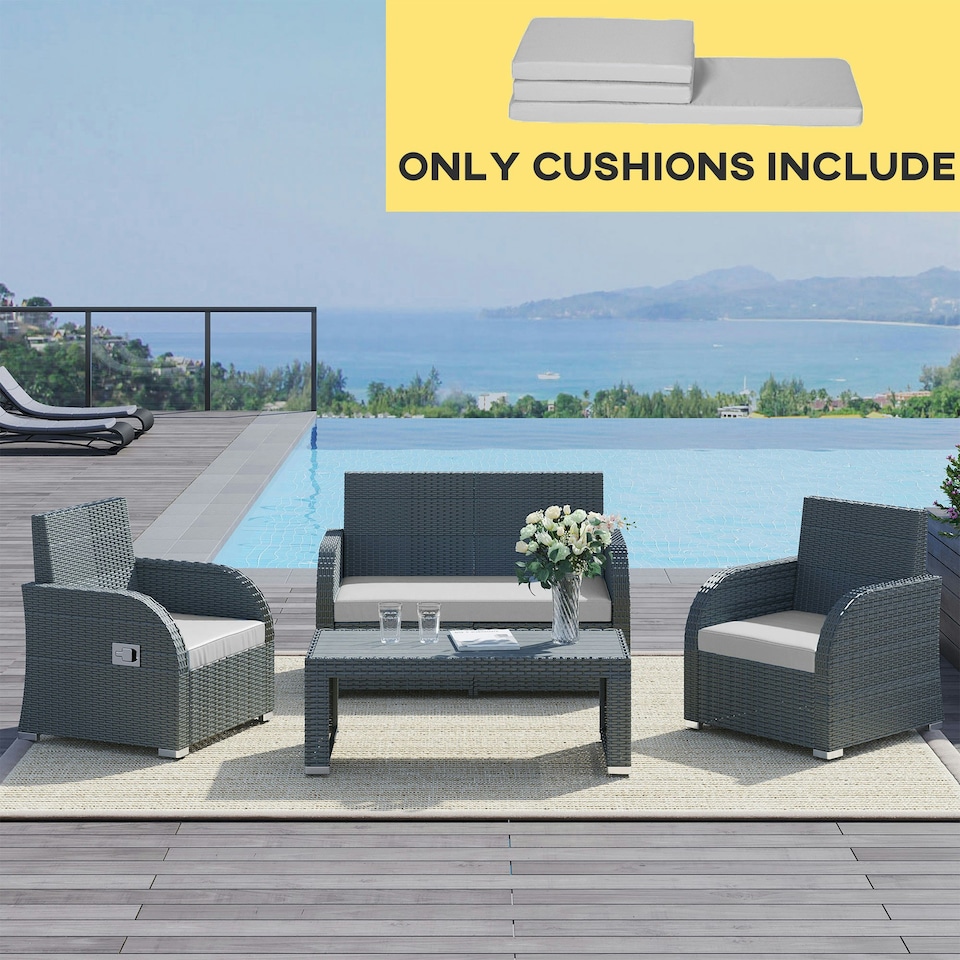 image 1 of Outsunny 3PCs Rattan Garden Seat Cushions Pads for Patio Furniture, Grey