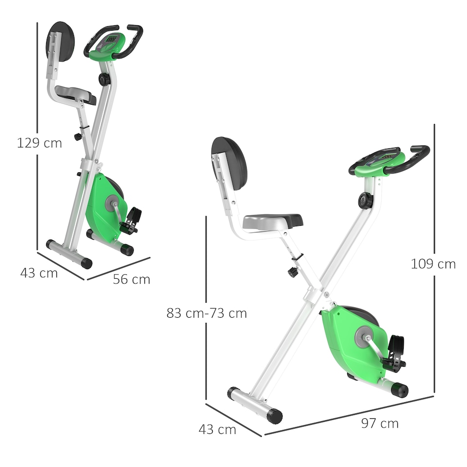 image 1 of HOMCOM Magnetic Resistance Exercise Bike Foldable LCD Adjustable Seat Green | Green