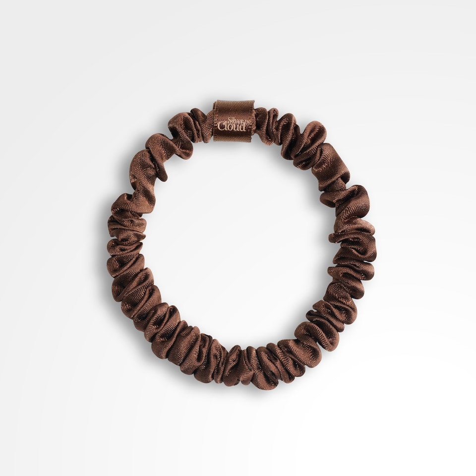 image 1 of Silver Cloud Silver Ion Infused Satin Skinny Scrunchies Chocolate 5 Pack