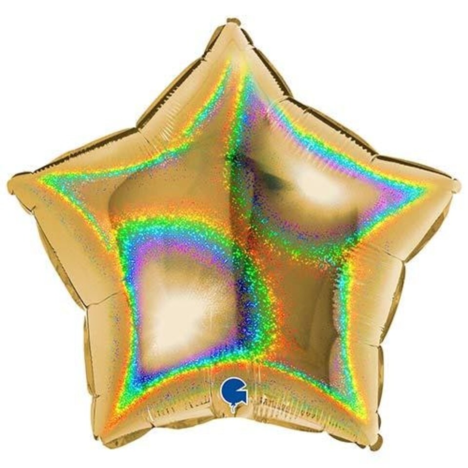 image 1 of Glitter Holographic Gold Star Shape Foil Helium Balloon 46cm / 18 in