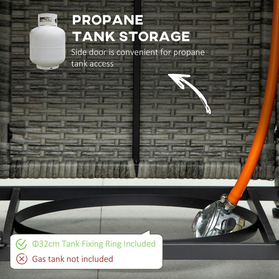 image 1 of Outsunny Fire Pit Table w/ Rain Cover, Mesh Lid & Lava Stone, 40,000 BTU