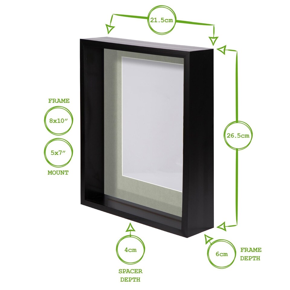 image 1 of Nicola Spring 8 x 10" Deep Photo Frames - Black/Black Mount - 3D Deep Box Picture Frame Display Case (27.5 x 22.5cm) x2