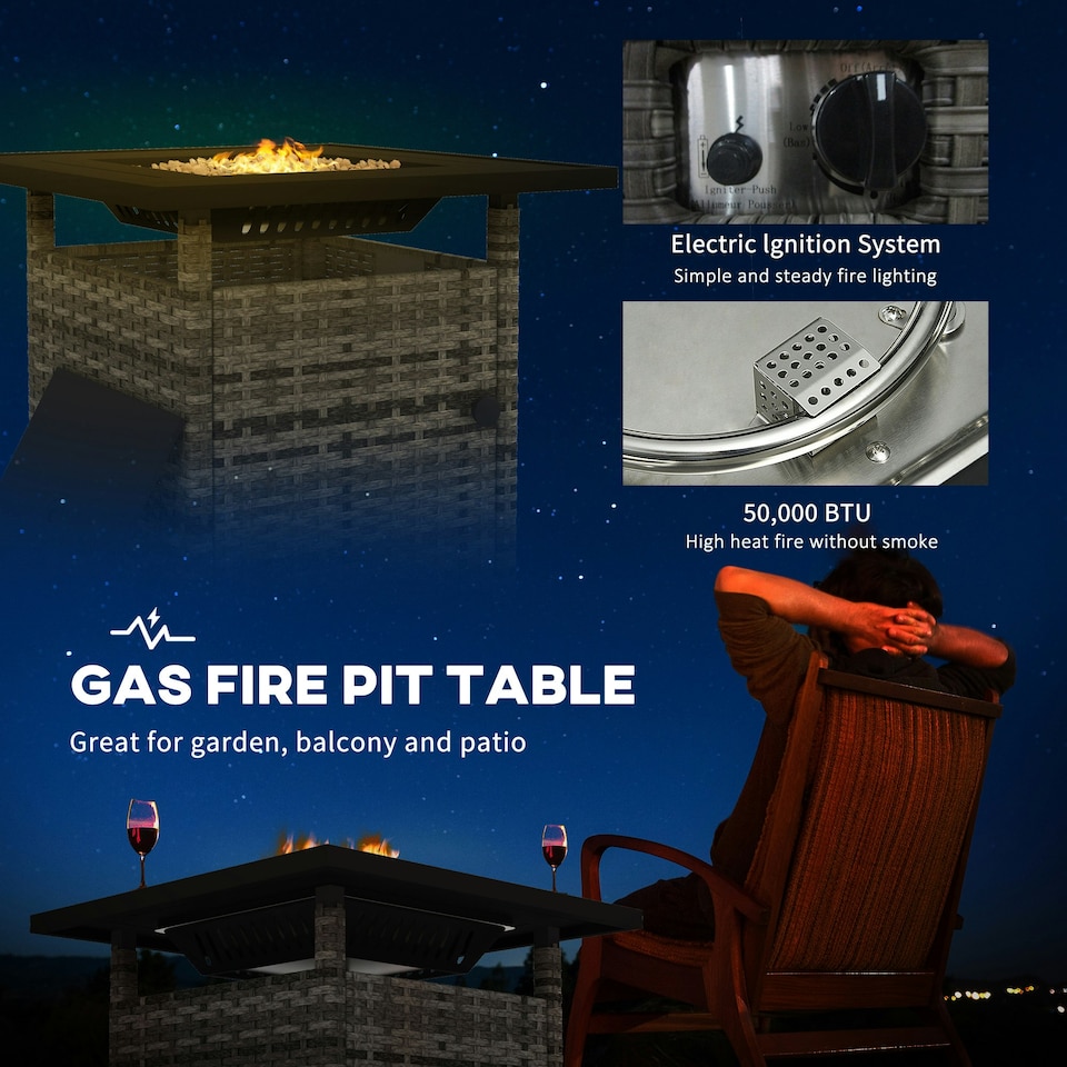 image 1 of Outsunny 50,000 BTU Rattan Fire Pits for Garden, Fire Pit Table