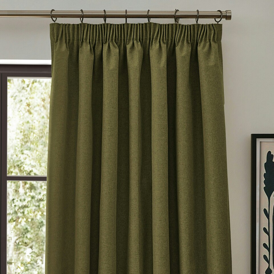 image 1 of furn. Dawn Blackout Olive Pencil Pleat Curtains 168 x 137cm Multi