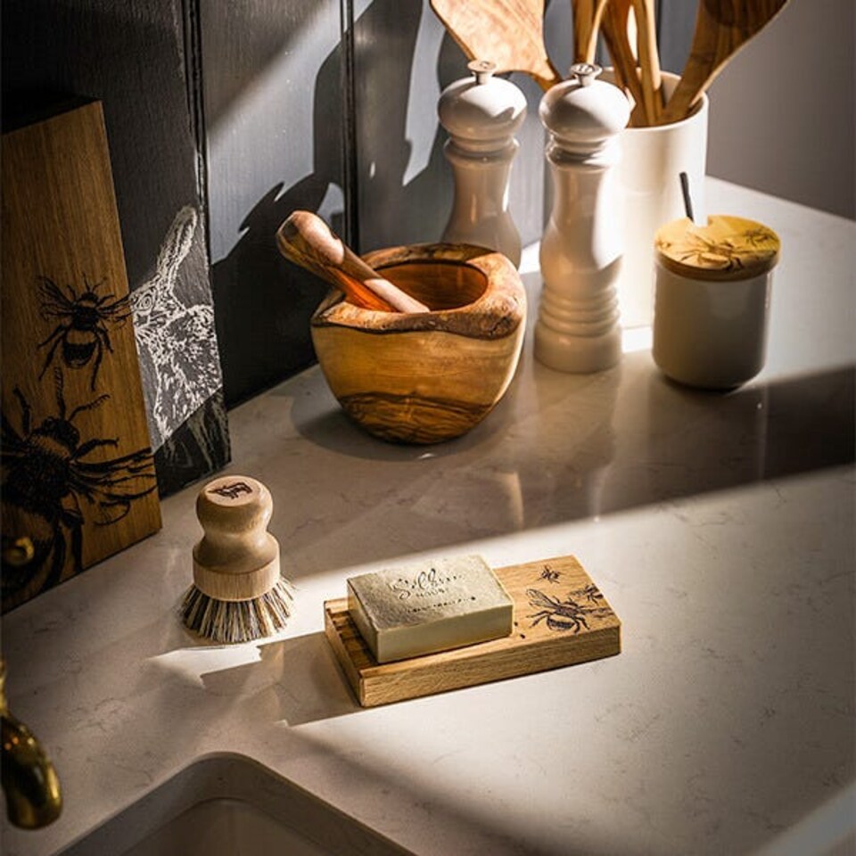 image 1 of The Just Slate Company Bee Oak Soap Dish & Soap Set