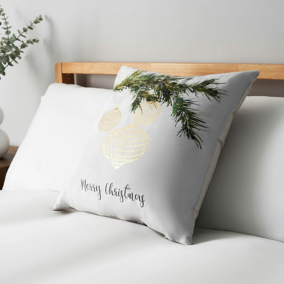 image 1 of BHS Christmas Foil Bauble Design Cushion, Green Green | Green