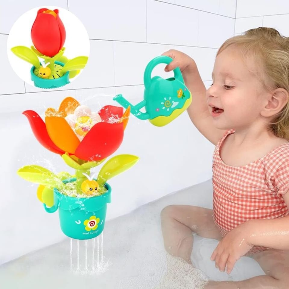 image 1 of Sunflower Bath Sprinkler Toy - Pop-Up Blooming Flower Water Toy with Strong Suction Cup & Watering Can, Battery-Free Sensory Bath Play for Toddlers & Babies