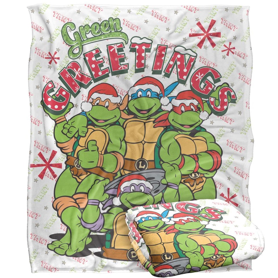 image 1 of TMNT Greetings Silky Supersoft Blanket | Multi | Multicoloured | 152cm x 127cm | 1