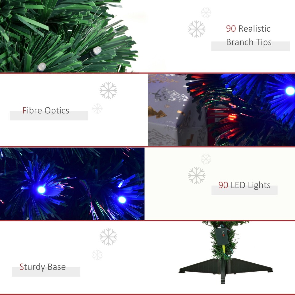 image 1 of HOMCOM 3FT Prelit Artificial Christmas Tree Fiber Optic Xmas Decoration, Green