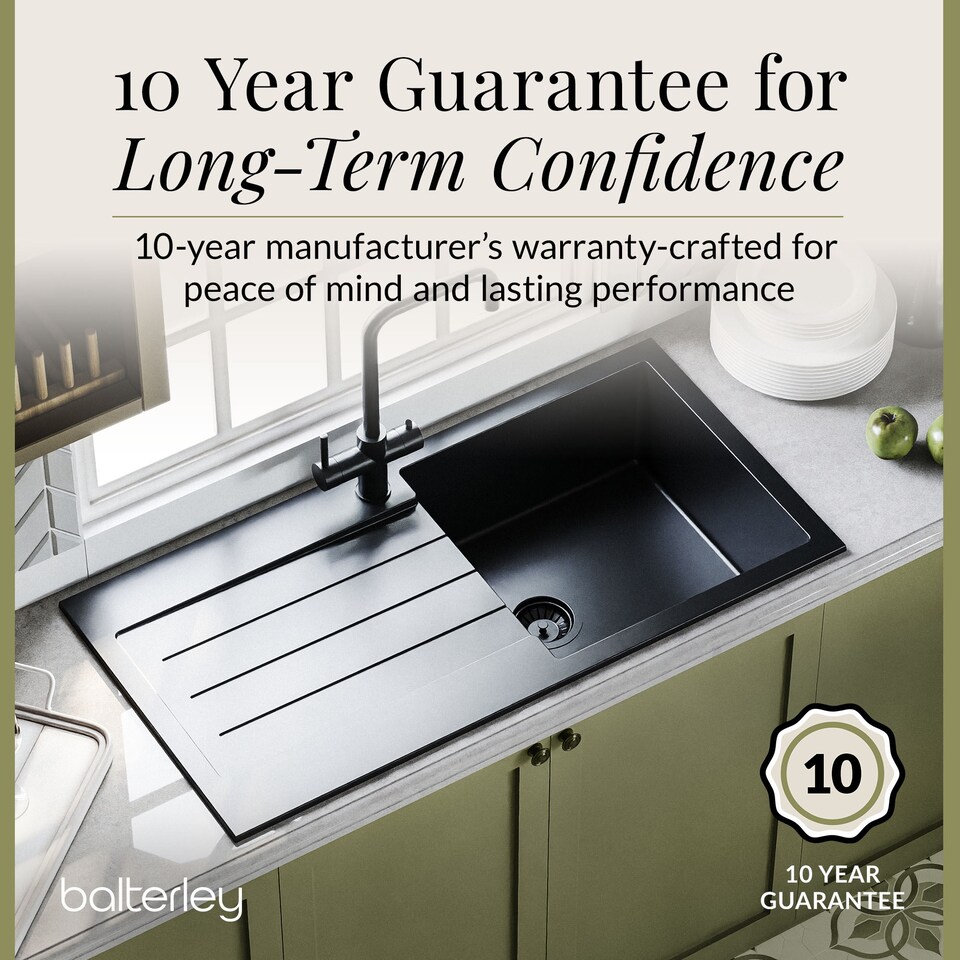 image 1 of Balterley 100cm Kitchen Single Bowl Composite Inset Sink with Overflow & Reversible Drainer