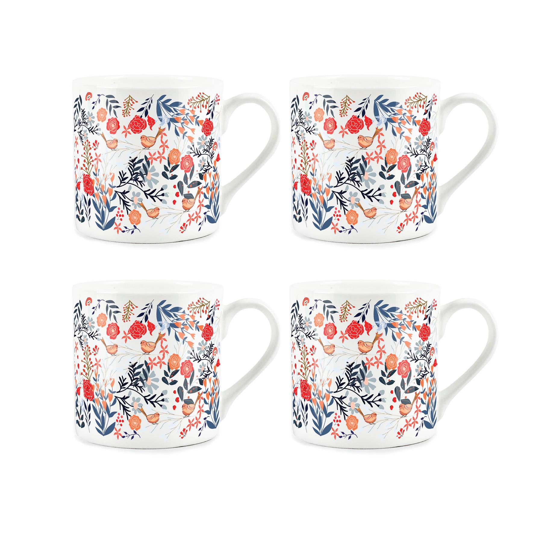 Singing Birds Bone China Mugs - Set of 4