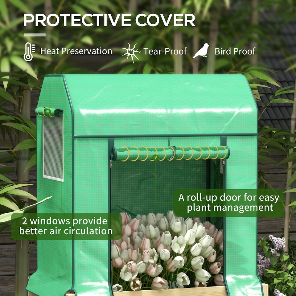 image 1 of Outsunny Wooden Raised Planter with PE Greenhouse Cover and Bed Liner