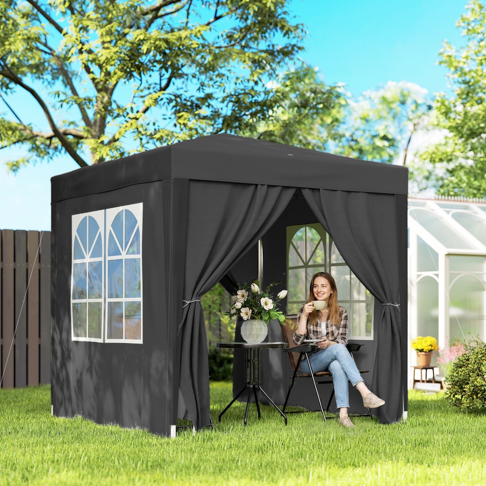 image 1 of Outsunny 2 x 2 m Garden Pop Up Gazebo, Wedding Party Tent Marquee, Water Resistant Awning Canopy with Sidewalls, Windows, Carry Bag, Black