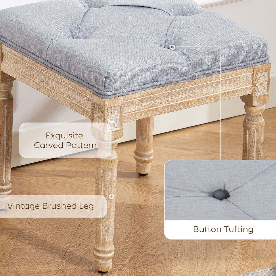 image 1 of HOMCOM Vintage Foot Stool with Wood Legs, Light Grey | Grey | Light Grey