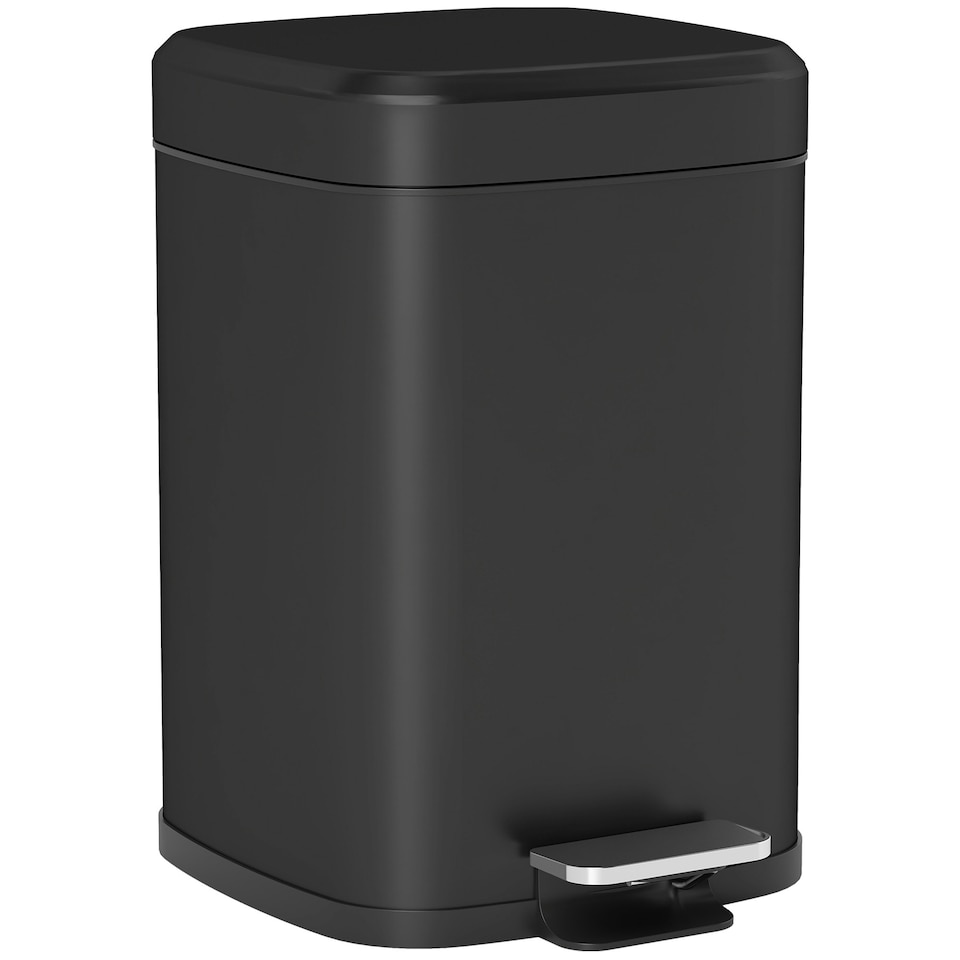 image 1 of HOMCOM 12L Kitchen Pedal Bin, Metal Rubbish Bin with Soft-close Lid, Black Black | 12L