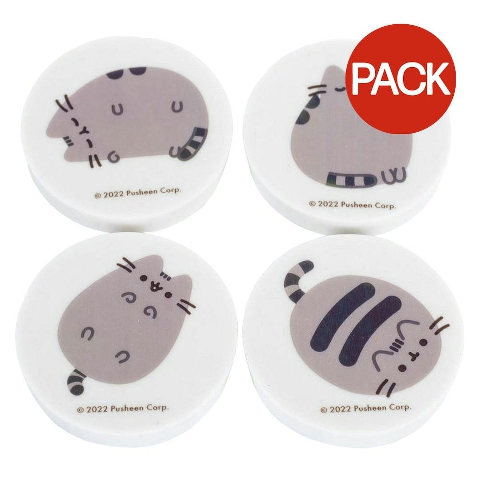 image 1 of Pusheen Printed Erasers (Pack of 4) - White/Grey - One Size