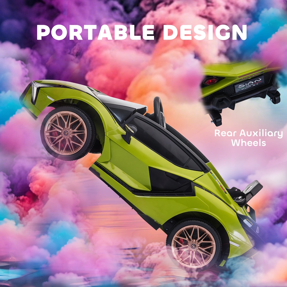 image 1 of HOMCOM Lamborghini Sian Licensed 12V Electric Car for Kids 2 Motors Toy Car with Remote Control Music Lights MP3 for 3-5 Years Green