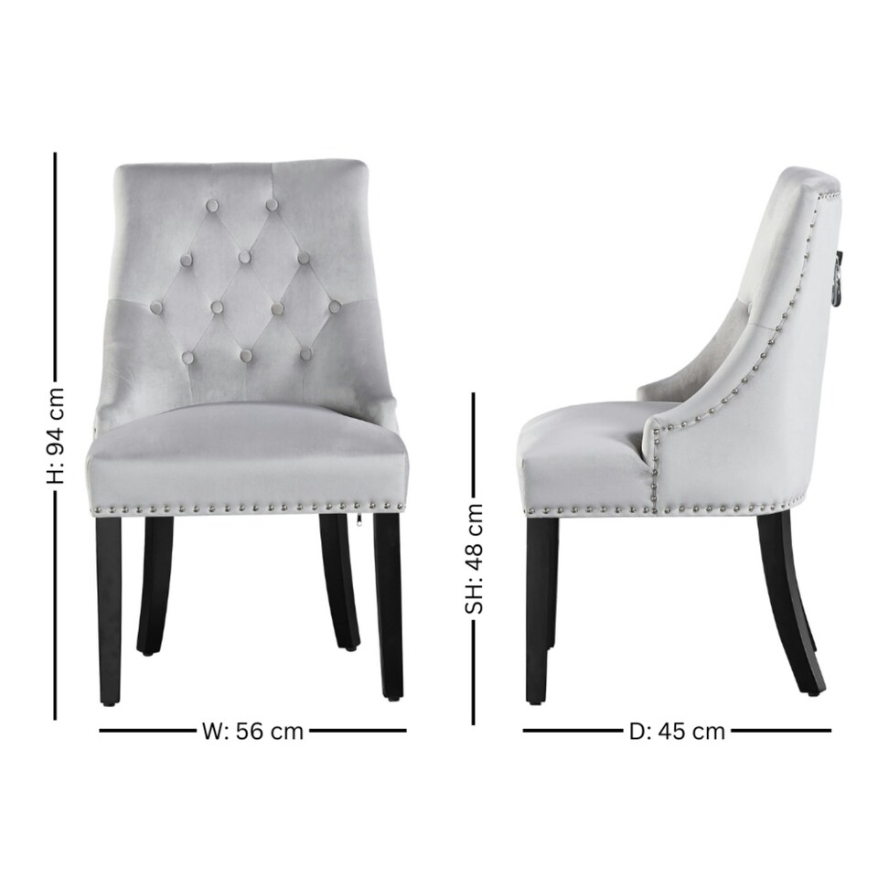 image 1 of Set of 6 Velvet Dining Chairs Ergonomic Scoop Knockerback & Button Tufted Wood Legs Grey | Light Grey