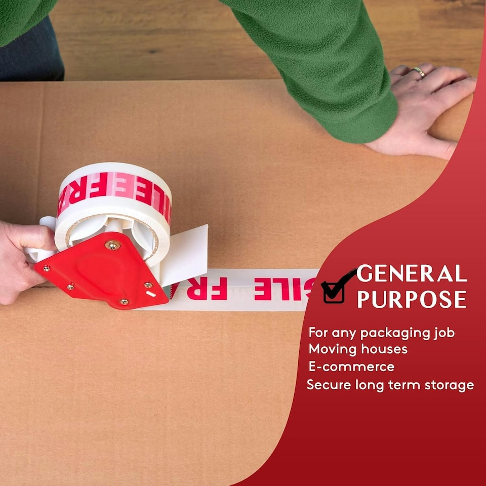 image 1 of Straame Pack of 6 Fragile Packaging Tape, Strong  Adhesive, (48mm x 66m)