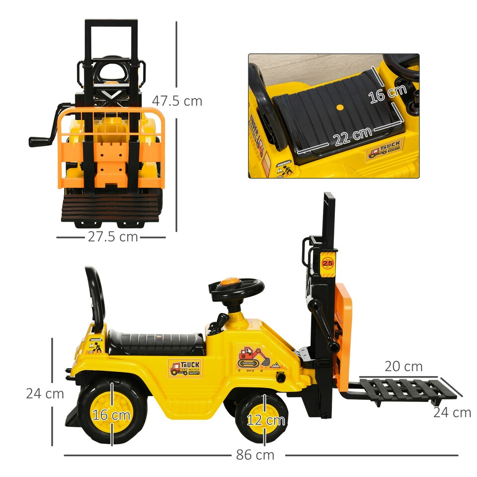 image 1 of HOMCOM Kids Ride-On Forklift Truck w/ Fork Tray, Under Seat Storage, Backrest